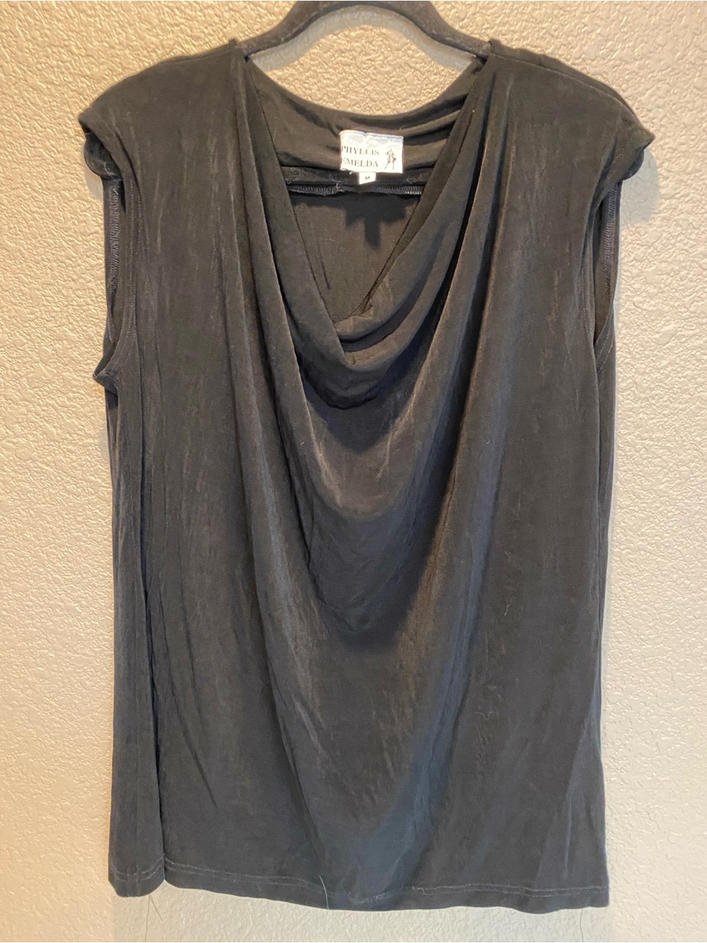 Sleeveless Draped Neck Top - Black